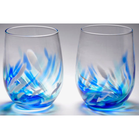 The Furnace Glassworks Vino Breve Glasses Shown In Blue Functional Artisan Handblown Art Glass Glasses