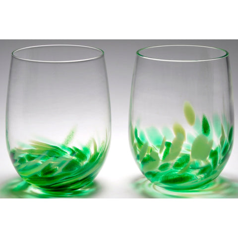 The Furnace Glassworks Vino Breve Glasses Shown In Green Four Piece SetFunctional Artisan Handblown Art Glass Glasses
