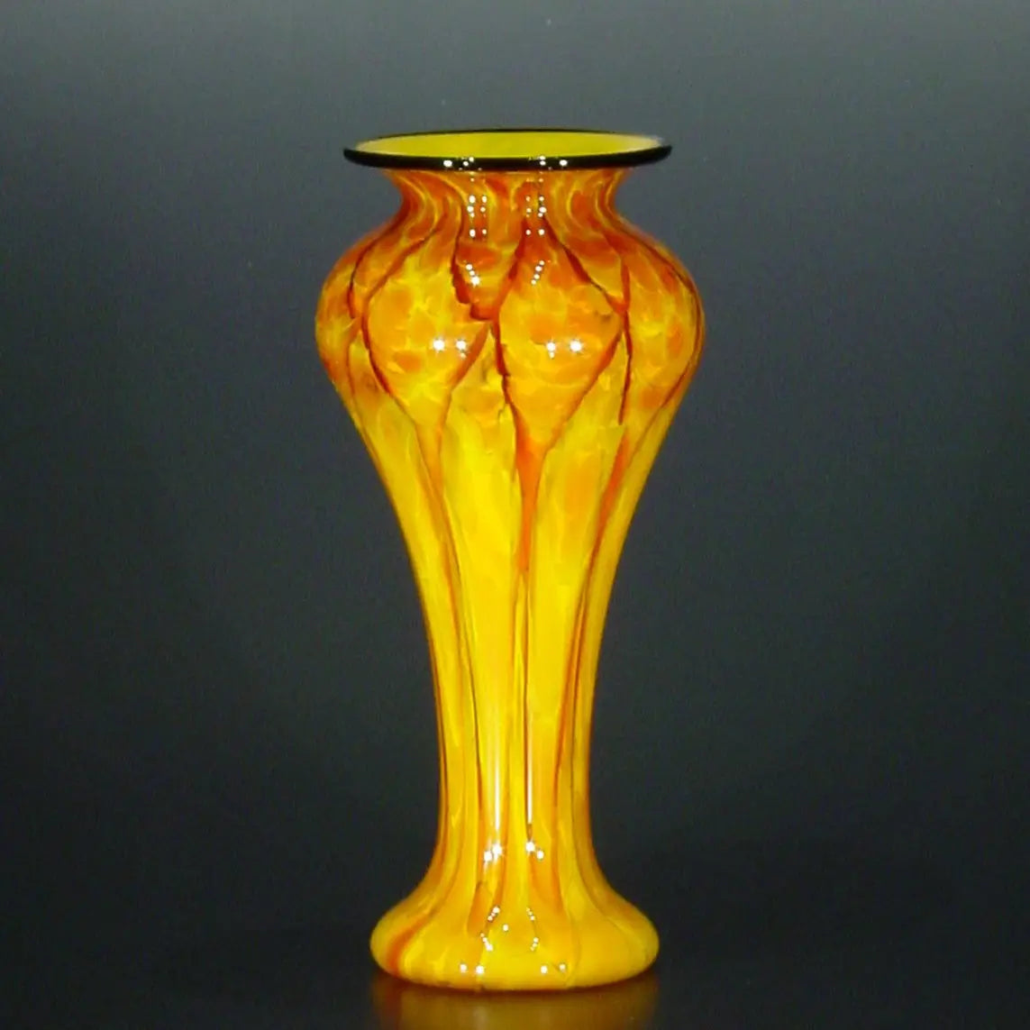 The Glass Forge Slender Lady Vase Shown In Yellow And Ruby Artistic Functional Artisan Handblown Art Glass Vases