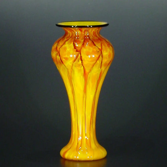 The Glass Forge Slender Lady Vase Shown In Yellow And Ruby Artistic Functional Artisan Handblown Art Glass Vases