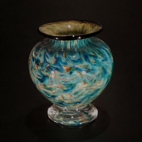 The Glass Forge Squat Vase Shown IN ET Crater DD Artistic Functional Artisan Handblown Art Glass Vases