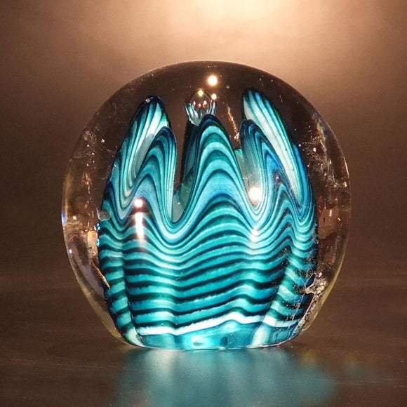 The Glass Forge Threaded Lagoon Paperweight Artistic Functional Artisan Handblown Art Glass Paperweights