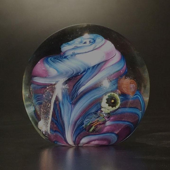 The Glass Forge Undersea Paperweight Shown In Purple And Blue Artistic Functional Artisan Handblown Art Glass Paperweights