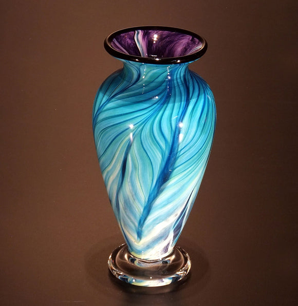 The Glass Forge Vase Shown In Purple Nile Blue Artistic Functional Artisan Handblown Art Glass Vases