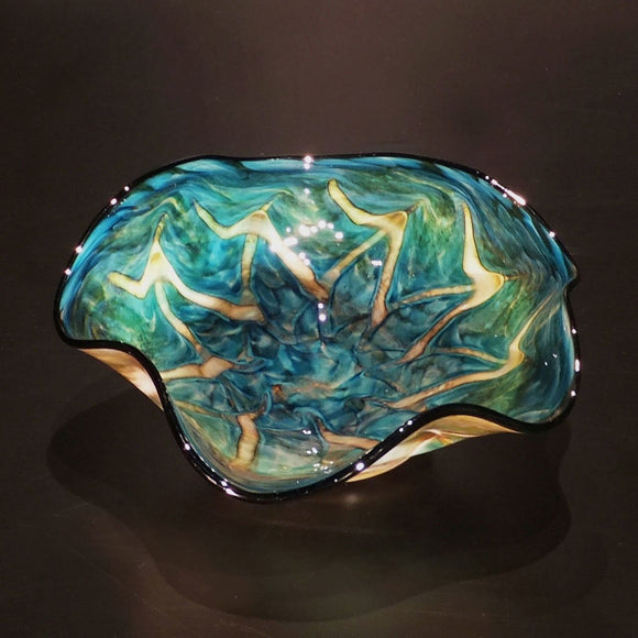 The Glass Forge Wave Bowl Shown In ET Crater DD Artistic Functional Artisan Handblown Art Glass Bowls
