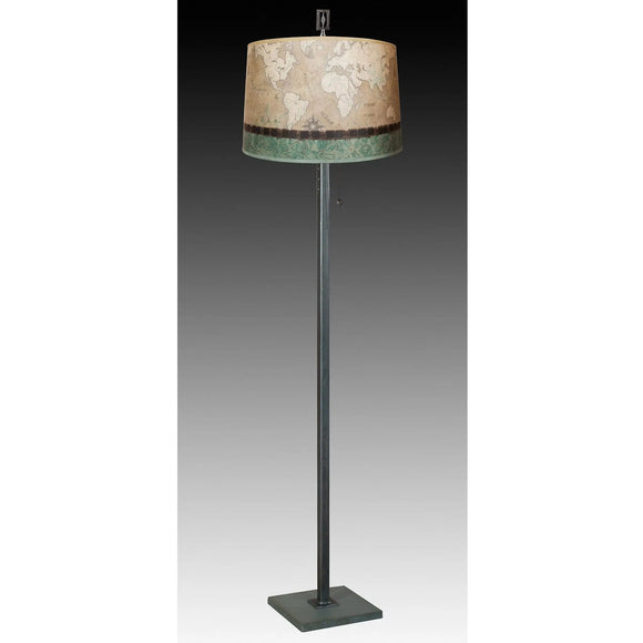 Janna Ugone and Co. Steel Floor Lamp FLG862-STM on Marble with Large Drum Shade