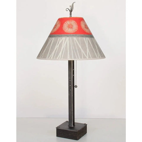 Janna Ugone and Co. Steel Table Lamp RLG162-ST on Wood with Medium Conical Shade