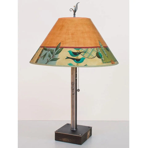 Janna Ugone and Co. Steel Table Lamp RLG562-ST on Wood with Large Conical Shade