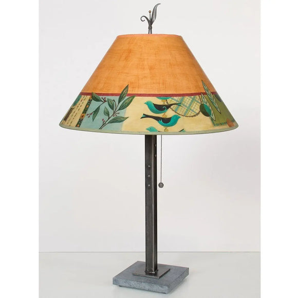 Janna Ugone and Co. Steel Table Lamp RLG562-STM on Italian Marble Base with Large Conical Shade