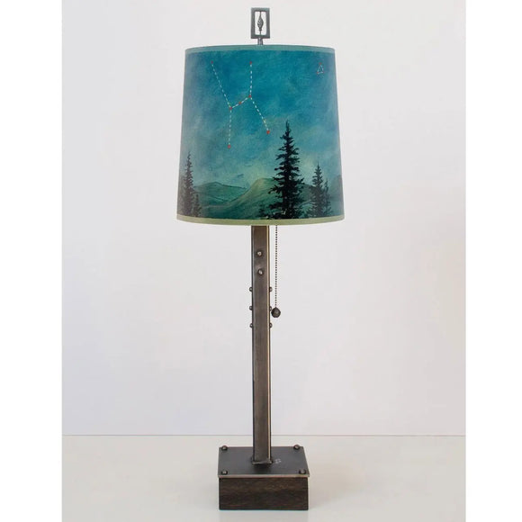 Janna Ugone and Co. Steel Table Lamp RLG810-ST on Wood with Medium Drum Shade