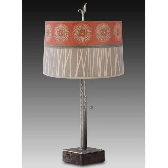 Janna Ugone and Co. Steel Table Lamp RLG862-ST on Wood with Large Drum Shade
