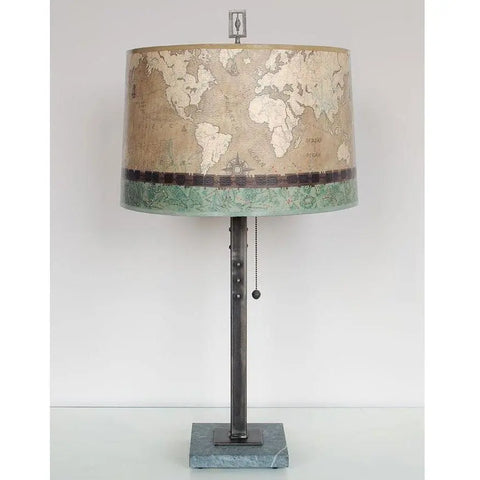 Janna Ugone and Co. Steel Table Lamp RLG862-STM on Marble with Large Drum Shade