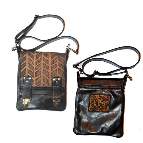 Urban Gypsy Design Leeds Handbag in Herringbone Print and Black Oak Color, Artisan Designer Handbags