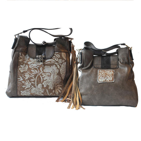 Urban Gypsy Design London Tote Handbag in Lily Print and Smoky Mountain Color Artisan Designer Handbags