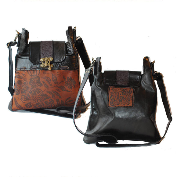 Urban Gypsy Design Madrid Crossbody Handbag in Wildflower Print and Black Oak Color Artisan Designer Handbags-1