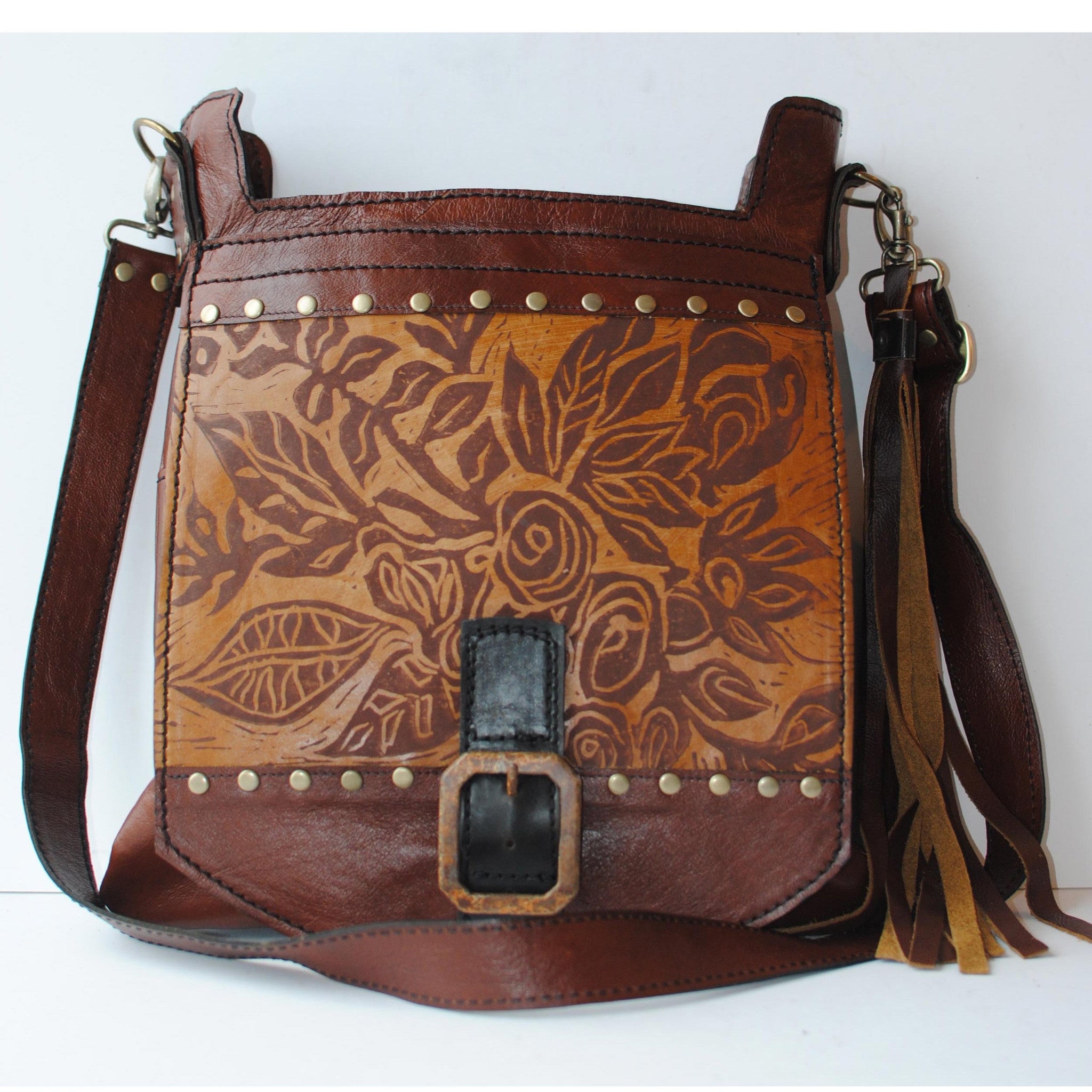 Urban Gypsy Design Urban Satchel Handbag in English Print and Tennesee Whiskey Color, Artistic Artisan Designed Handbags