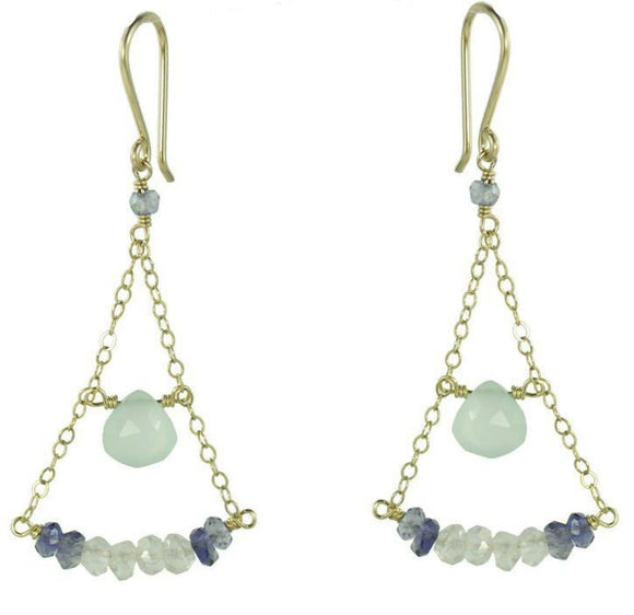 Vannucci Design by Justine Chalcedony Moonstone and Iolite Gemstone Tent Earrings EM068