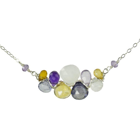 Vannucci Design by Justine Citrine Pink Amethyst Amethyst and Moonstone Gemstone Pendant Wrap Necklace NO2055
