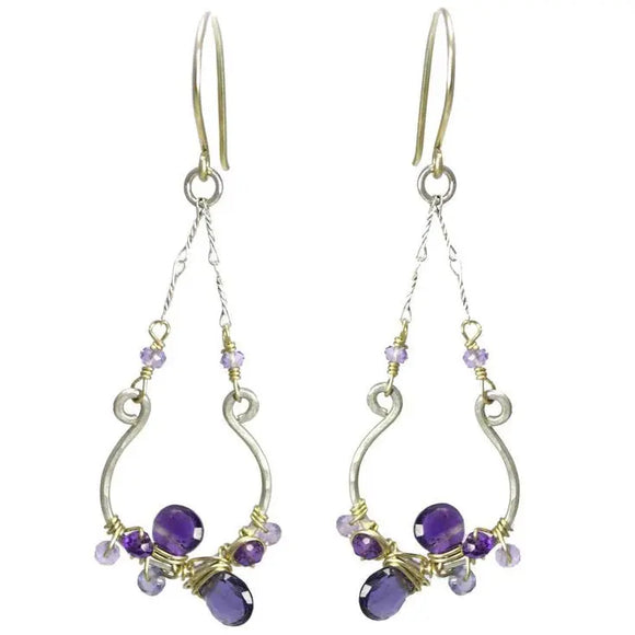 Vannucci Design by Justine Iolite Amethyst and Pink Amethyst Horseshoe Pendant Earrings in Purples EO023