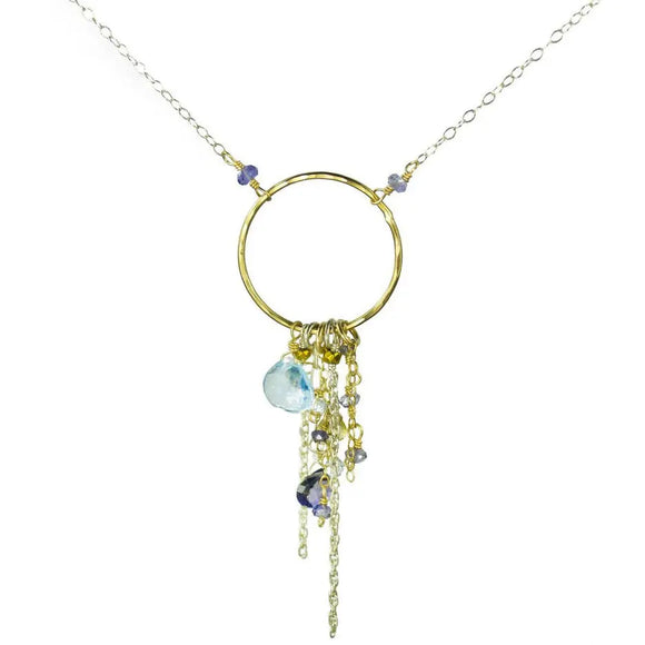 Vannucci Design by Justine Iolite Apatite Gold Pyrite Blue Topaz Tassel Necklace NG2011