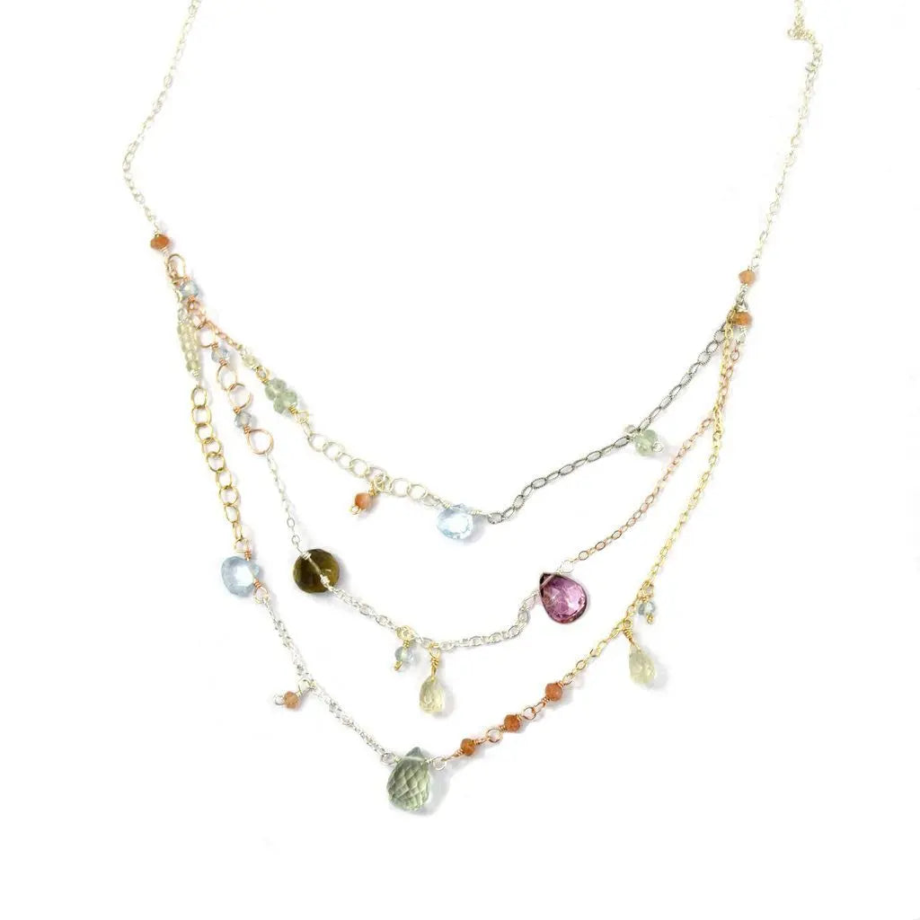 Vannucci Design by Justine Whisky Topaz Mystic Pink Topaz Blue Topaz Lemon Topaz Sunstone Apatite and Green Amethyst Luminarie Necklace NG2004