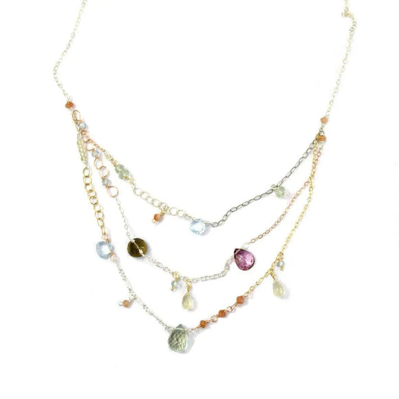 Vannucci Design by Justine Whisky Topaz Mystic Pink Topaz Blue Topaz Lemon Topaz Sunstone Apatite and Green Amethyst Luminarie Necklace NG2004