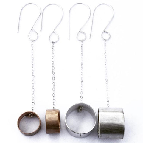 Votive Designs Jewelry 3D Circle Dangles  Sterling Silver Earrings Artistic Artisan Designer Jewelry