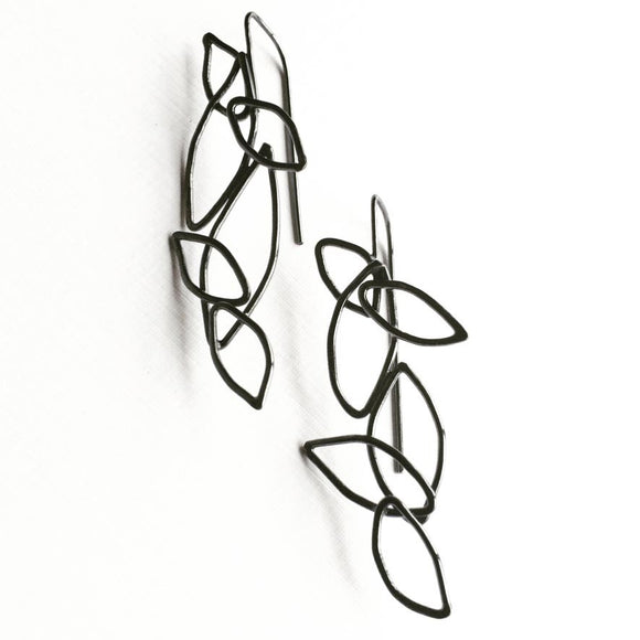 Votive Designs Jewelry Fibonacci Leaf Cluster Oxidized Sterling Silver Earrings FLCE002 Artistic Artisan Designer Jewelry