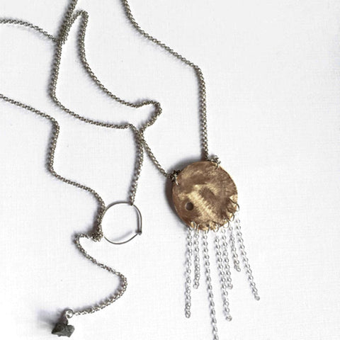 Votive Designs Jewelry Gyspy Moon Sterling Silver and Brass Necklace Artistic Artisan Designer Jewelry