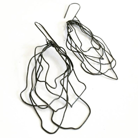 Votive Designs Jewelry Messy Wire Wave Oxidized and Sterling Silver Earrings MWWE002 Artistic Artisan Designer Jewelry