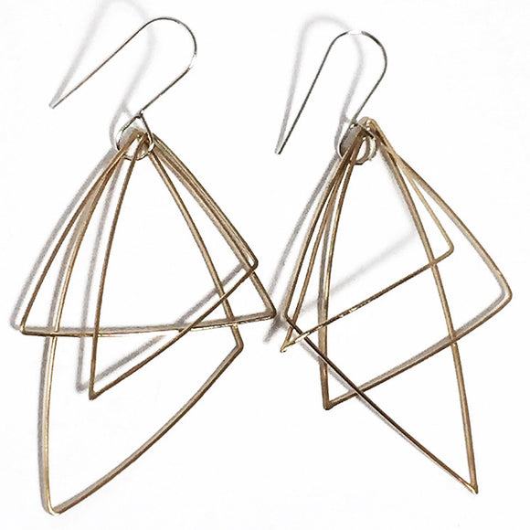 Moving Triangles 14Kt Gold Fill and Sterling Silver Earrings MTE002 by Votive Designs Jewelry, Artistic Artisan Designer Jewelry