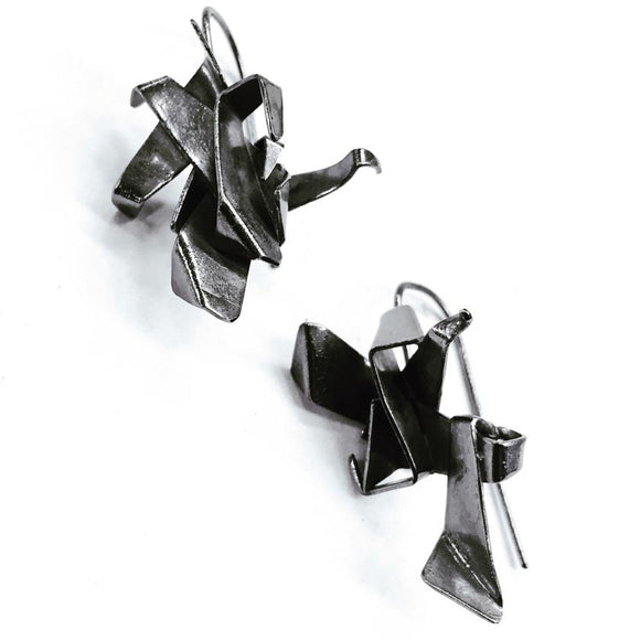 Votive Designs Jewelry Night Cranes Oxidized Sterling Silver Earrings NCE002 Artistic Artisan Designer Jewelry