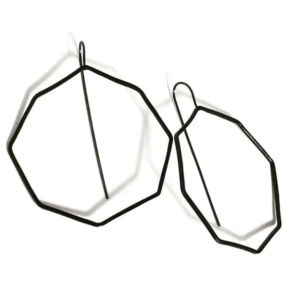 Octagon Mod Hoop Oxidized Sterling Silver Earrings OMHE002 by Votive Designs Jewelry, Artistic Artisan Designer Jewelry