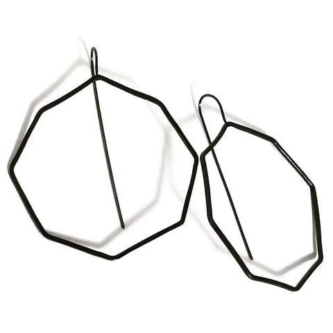 Octagon Mod Hoop Oxidized Sterling Silver Earrings OMHE002 by Votive Designs Jewelry, Artistic Artisan Designer Jewelry