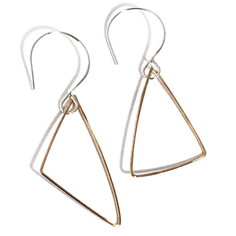 Triangle Solitaire 14Kt Gold Fill and Sterling Silver Earrings TSE002  by Votive Designs Jewelry, Artistic Artisan Designer Jewelry