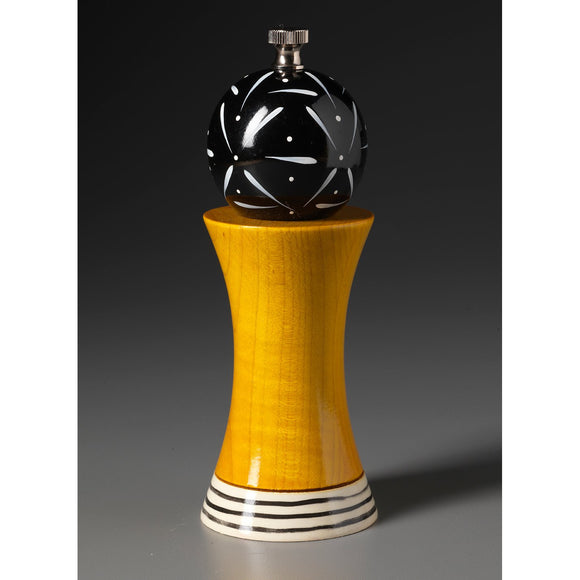 Wood Salt or Pepper Mill Grinder Alpha in Yellow Black and White by Robert Wilhelm of Raw Design Artistic Artisan Designer Handmade Wood Salt And Pepper Mills Grinders and Shakers