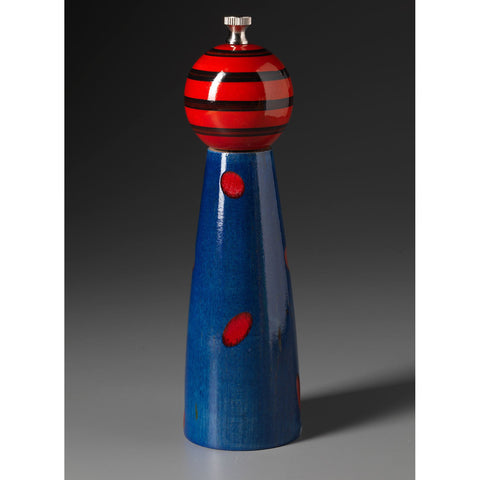Ellipse in Blue, Red, and Black Wooden Salt and Pepper Mill Grinder Shaker by Robert Wilhelm of Raw Design