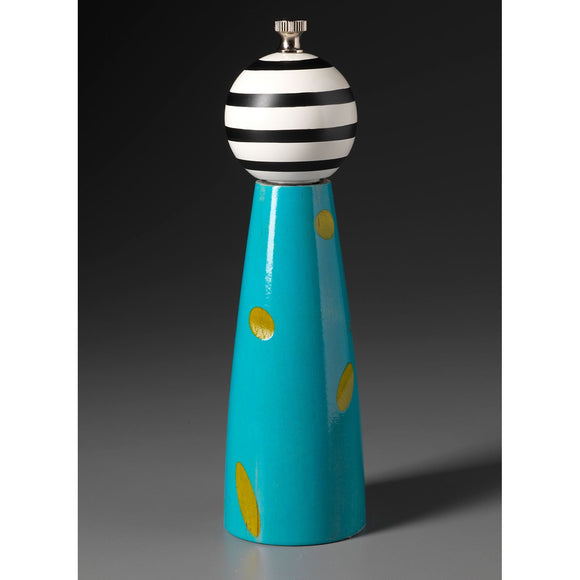 Ellipse in Turquoise, Yellow, Black, and White Wooden Salt and Pepper Mill Grinder Shaker by Robert Wilhelm of Raw Design