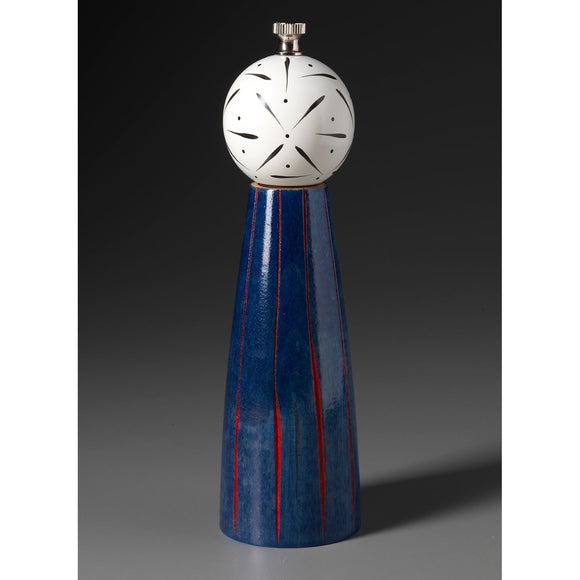 Grooved in Blue, Red, Black, and White Wooden Salt and Pepper Mill Grinder Shaker by Robert Wilhelm of Raw Design