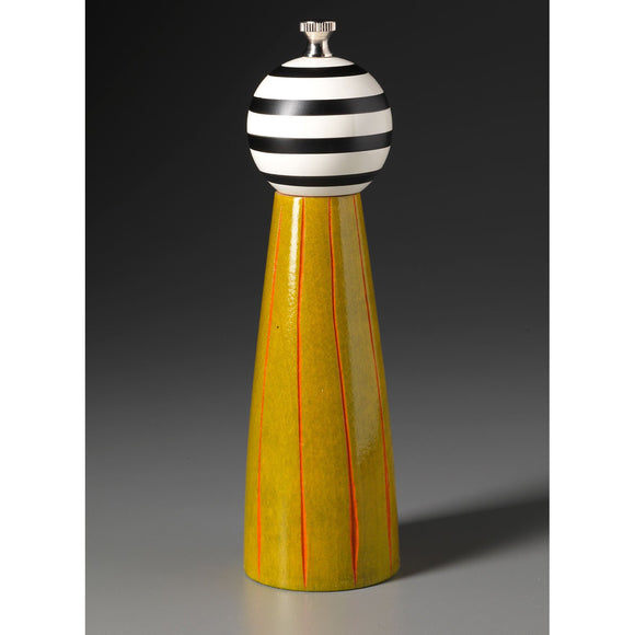 Grooved in Lime, Orange, Black, and White Wooden Salt and Pepper Mill Grinder Shaker by Robert Wilhelm of Raw Design