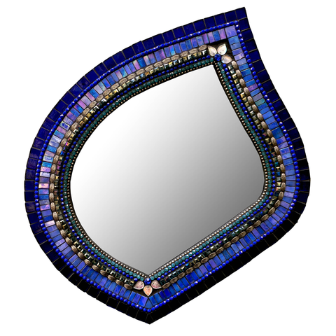 Zetamari Mosaic Leaf Mirror in Cobalt Artistic Artisan Designer Mirrors