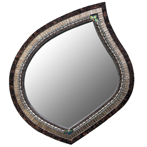 Zetamari Mosaic Leaf Mirror in Pewter Mahogany Artistic Artisan Designer Mirrors