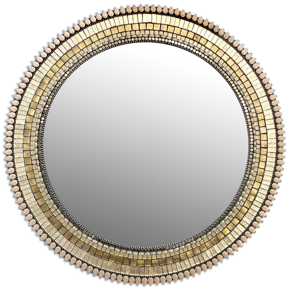 Zetamari Mosaic Round  Mirror in Aztec Gold 2 Artistic Artisan Designer Mirrors