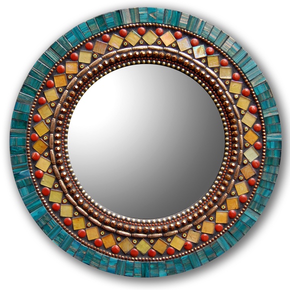 Zetamari Mosaic Round Mirror in Butterfly Artistic Artisan Designer Mirrors