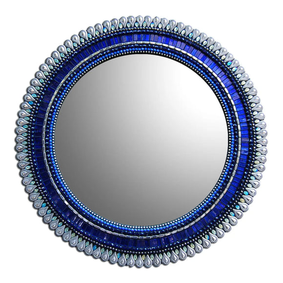 Zetamari Mosaic Round Mirror in Cobalt Drop Artistic Artisan Designer Mirrors