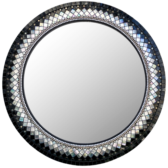 Zetamari Mosaic Round Mirror in Ebony Artistic Artisan Designer Mirrors