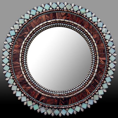 Zetamari Mosaic Round Mirror in Green Tea Artistic Artisan Designer Mirrors