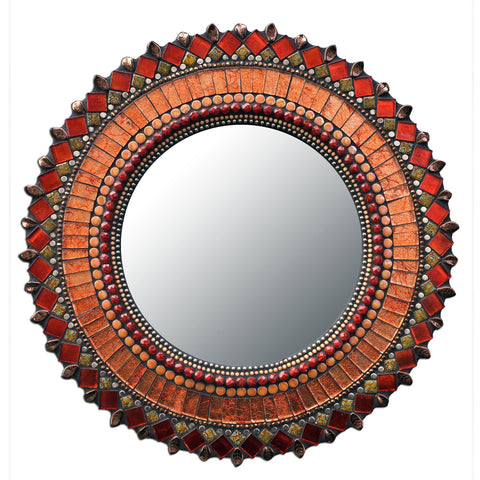 Zetamari Mosaic Round Mirror in Mandarin Artistic Artisan Designer Mirrors