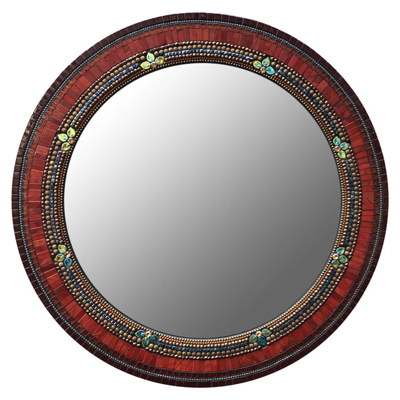 Zetamari Mosaic Round Sangria Mirror Artistic Artisan Designer Mirrors
