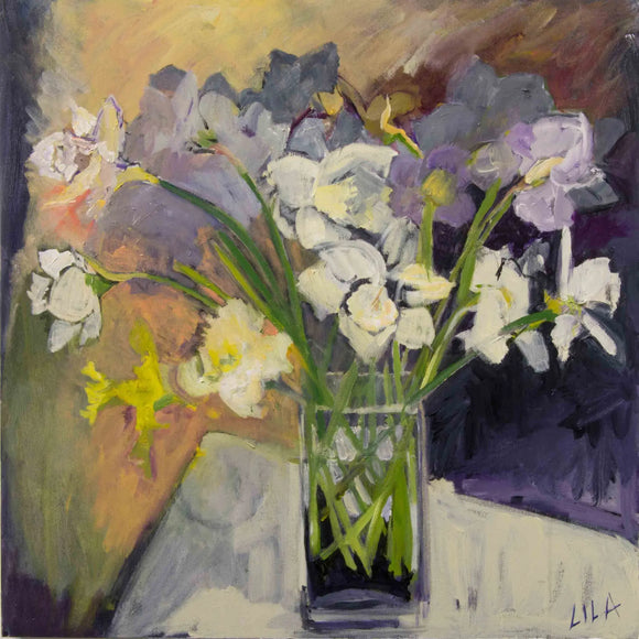 Lila Bacon Floral Painting on Canvas Daffodils 2015 c-lb171